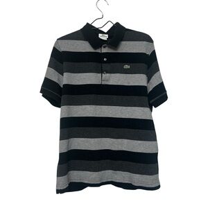 Lacoste Men’s Striped Polo Shirt Size 6 XL Grey/Black Colorblock Peru Cotton
